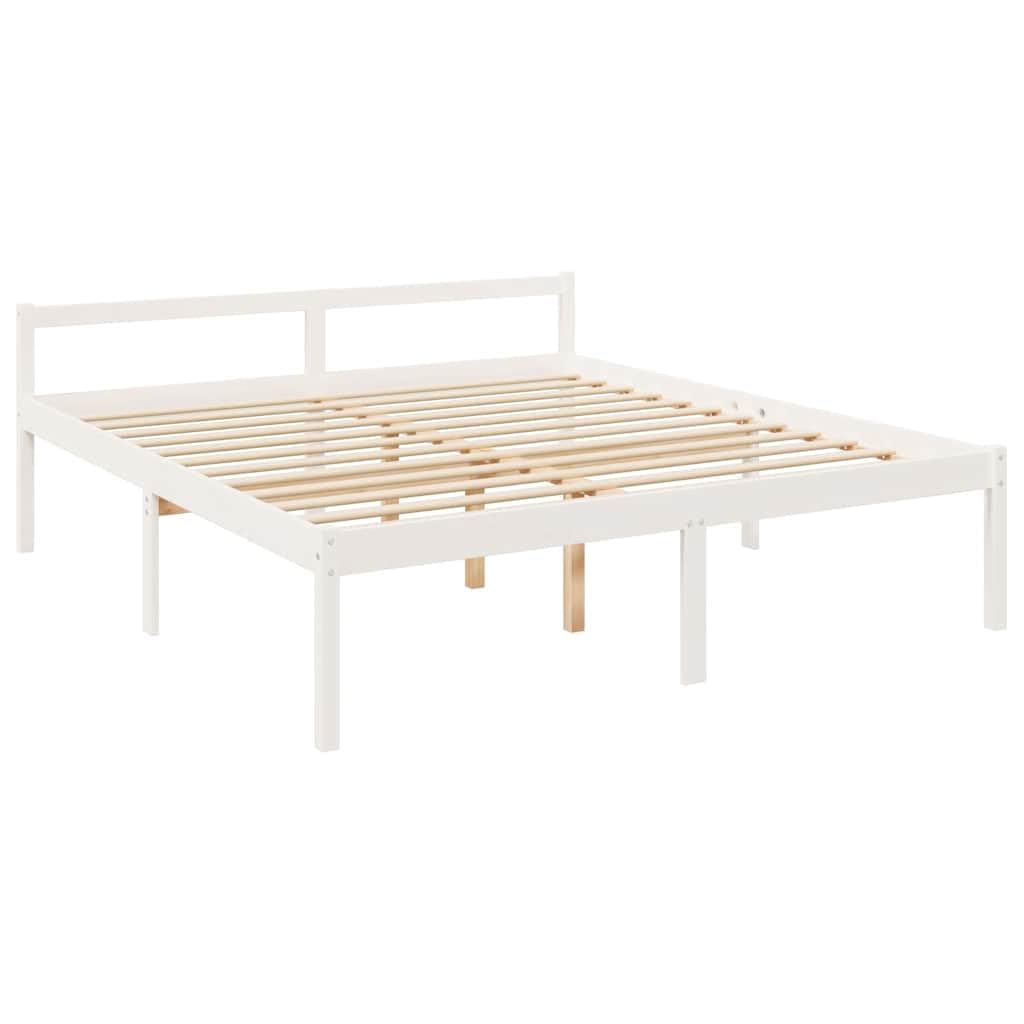 Massives Kiefernholz seniorengerecht mit 45 cm Sitzhöhe Weiß 180x200 cm | Seniorenbett Weiß 180x200 cm Massivholz Kiefer Bettgestell mit Kopfteil Hohe Sitzhöhe 45cm Stauraum