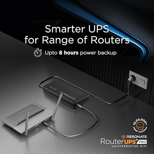 Image of Resonate RouterUPS Pro (100% Extra Backup) | 10400mAh Mini UPS Power Backup for 12V WiFi Router & Modem (Supports upto 3A) | Upto 8 Hrs with Multi-LED Indicator | Jio Fiber, Airtel Xstream Compatible