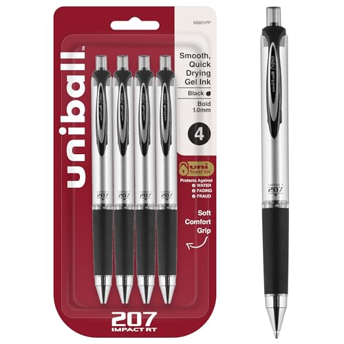 Image of uniball 207 Impact RT Gel Pens, Bold Point (1.0mm), Black, 4 Pack