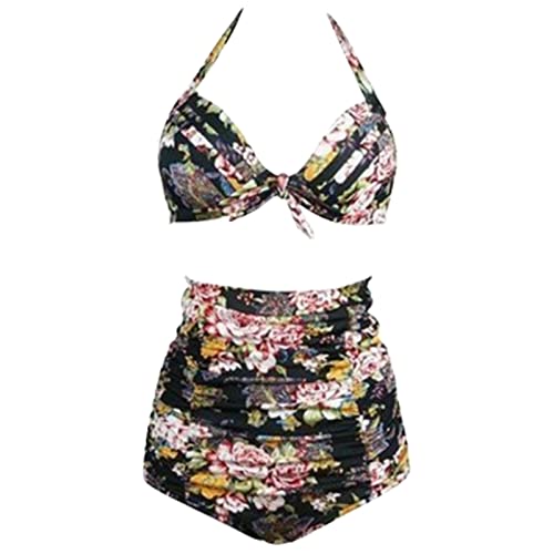 Maillot de bain 2XL femme tankini rétro pois taille haute et sandales larges rose S