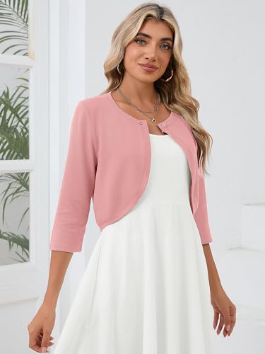 Image of Heymoments Women's 3 /4 Sleeve Casual Shrugs Lightweight Open Front Cropped Cardigan for Dresses