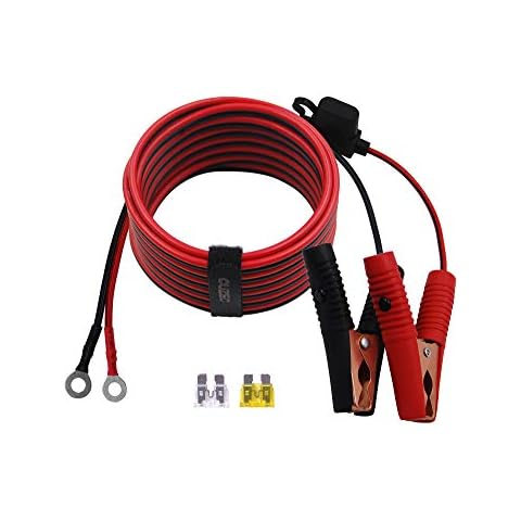 CUZEC 14FT/4.27m 14 AWG Extension Cord Eyelet Terminal with Battery Clamp 12V/ 24V Battery Clip-On For High-power inverter and More (13.1FT LONG) Cover