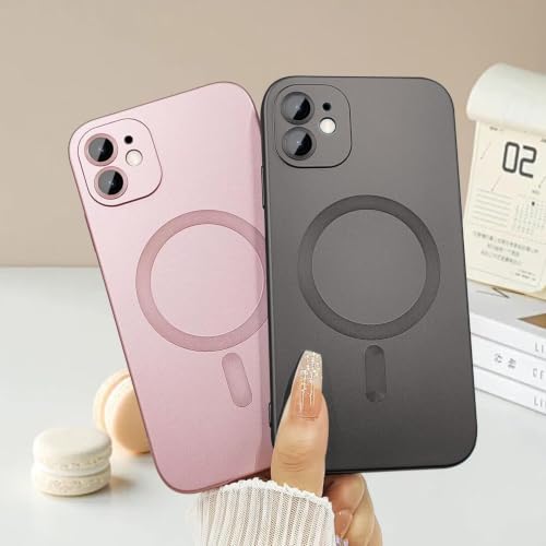 Image of DIZORO Magnetic Case for iPhone 12 Cover [Compatible with MagSafe][Built-in Camera Lens Protector] Slim Soft Silicone Bumper Shockproof Metallic Luster Back Cover Phone Cases (Grey)