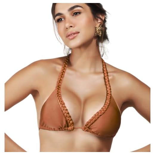 Biquíni Triângulo com Trança, Top com Bojo Removível, Proteção UV50+, Calcinha Semi Fio (BR, Alfa, G, Regular, Choco)