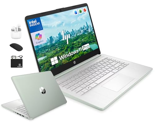 HP 14" Laptop Computer for 2026 Student Business Productivity, MS Office & Win 11 Pro, Copilot AI, Intel 4-Core CPU, 4GB DDR5 RAM, 628GB Storage (128GB UFS+500GB Ext), Wi-Fi 6, HubxcelAddon, Green