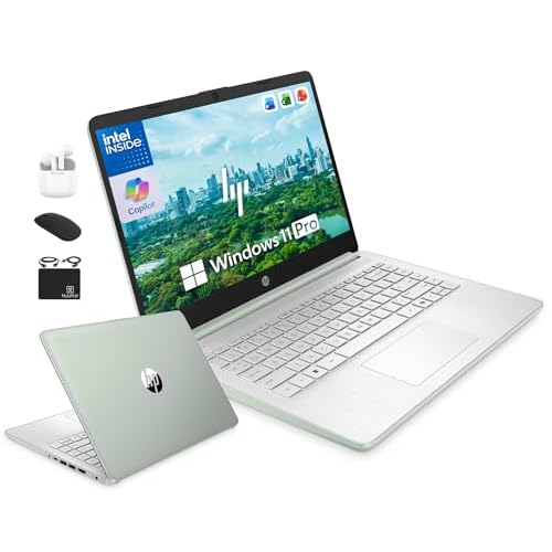 HP 14" Laptop Computer for 2026 Student Business Productivity, MS Office & Win 11 Pro, Copilot AI, Intel 4-Core CPU, 4GB DDR5 RAM, 628GB Storage (128GB UFS+500GB Ext), Wi-Fi 6, HubxcelAddon, Green