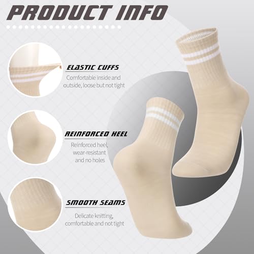 Image of Jspupifip 8 Pair Striped Athletic Crew Socks Running Socks for Men Women | Moisture-Wicking, Soft Stretchy Casual Mid Calf Socks Size 5-8, Breathable Casual Gym Socks