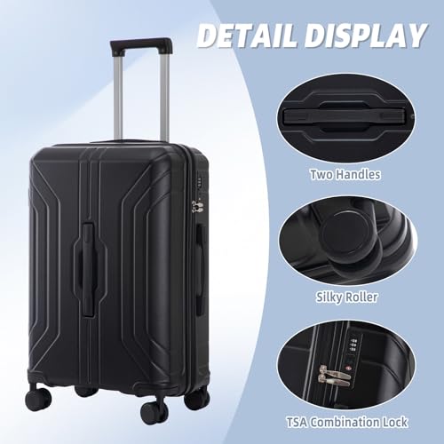 Durable 3-Piece ABS Wheel Luggage Set - 20"/24"/28" Carry-On Suitcase with Combination Lock (Black)4