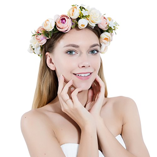 Ddazzling Women Flower Headband Wreath Crown Floral Wedding Garland Wedding Festivals Photo Props (Champagne) #TOP1