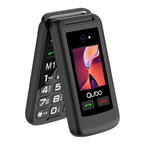 Qubo - Teléfono con tapa para personas mayores GSM, pantalla de 2,4 + 1,77 pulgadas, volumen alto, función SOS, doble SIM, llamada rápida, radio FM, linterna