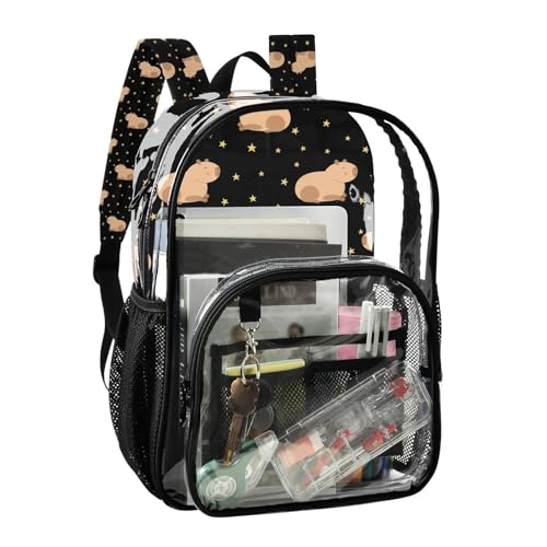 Plaaee Capybara Clear Backpack Kids'backpacks Heavy Duty Clear Bookbag for School Transparent See Through Book Bags for Boys Girls Adults