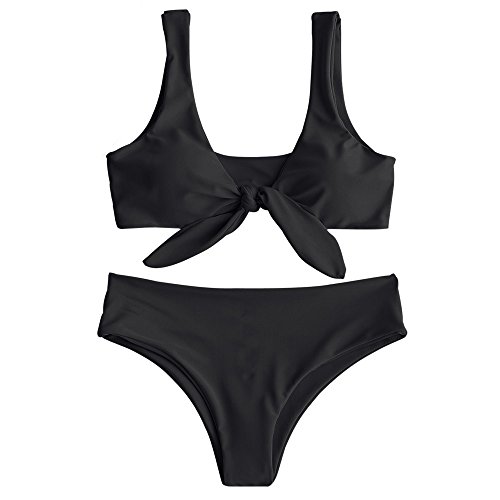 ZAFUL Womens Bikini Set, Padded Front Knot Swimsuit Black L