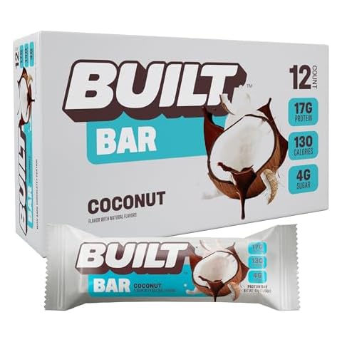 BUILT Bar, High Protein Bars, 17g High Protein Snacks, On-The-Go Bars with only 130 Calories & 4g Sugar, Coconut, 12 Count Cover