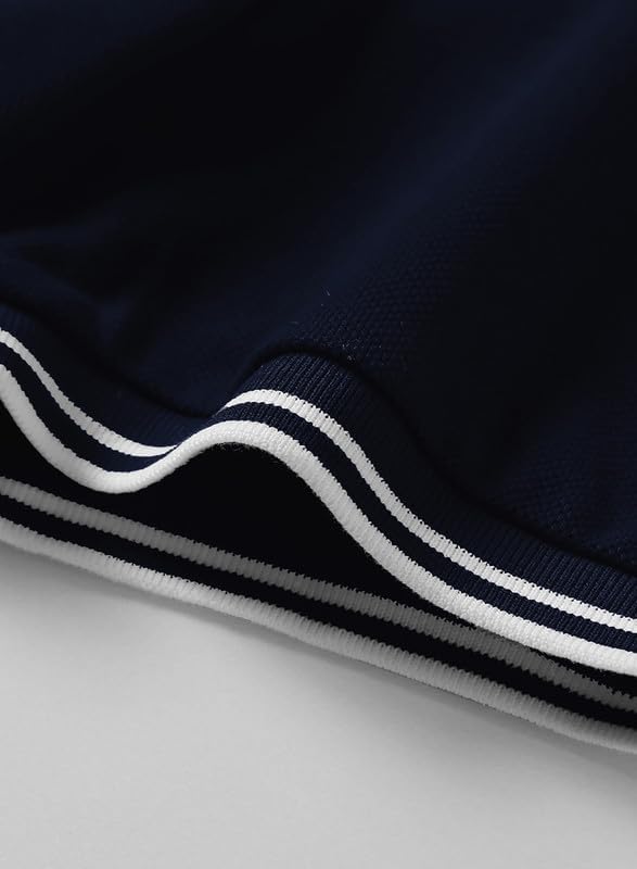 Miniatura 7 de JMIERR Polo de punto para hombre, con cremallera de un cuarto, casual, a rayas, para verano, ligera, de manga corta, con cuello de golf