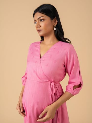 Image of The Mom Store Maternity and Nursing Wrap Dress for New Mom | Pre and Post Pregnancy Wear for Womens | Trendy Stylish Printed Friendly Dresses for Women | Comfortable