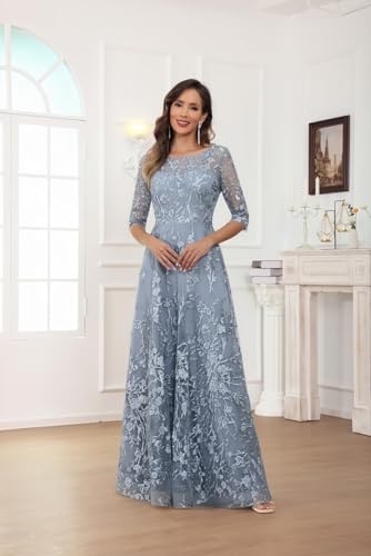 VGZ Lace Appliques Mother of The Bride Dresses for Women Long Crewneck Formal Evening Gown with Sleeves4