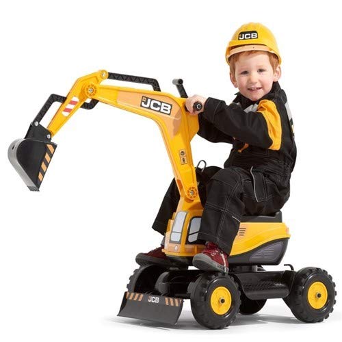 FALK - Pelleteuse JCB avec casque de chantier inclus - Dès 3 ans - Fabriqué en France - Cabine rotative - Assise ouvrante - Plaque d'immatriculation personnalisable - 135