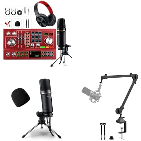 Podcast Equipment Bundle with Condenser Mic X 2 Headset and Microphone Arm X 1 Cover