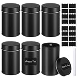 Tideme 6 PCS Tea Tin Canisters, Metal Tea Canister Round Tin Cans, Airtight Lid Double Sealed Tea Canisters with 1 Erasable Chalk Marker and 16 Stickers for Tea Name Marking Info