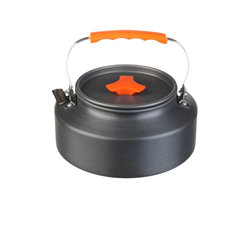 Camping Kettle with Orange Handle, Portable Outdoor Tea Pot, Black (2.0L kettle)