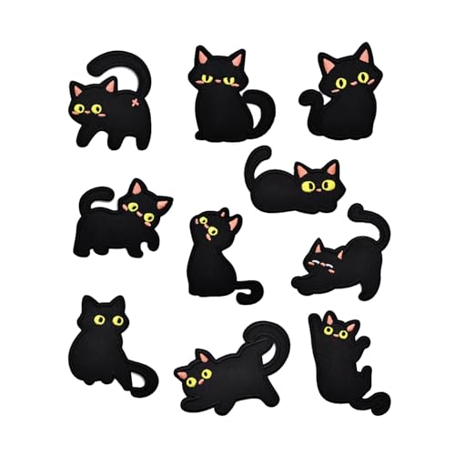 Patch de gato preto – 10 peças, remendo de ferro para roupas de gato preto, aplique bordado para reparos costurados para vestidos, sapatos, chapéus, mochilas, bolsas, camisas, jeans e jaqueta