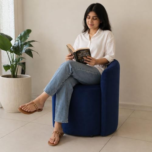 Image of Jaico Wood Seating mudda Puffy Stool Chair for Living Room, Dressing Table, Office, Home Decor, Ottoman pouffes, Sofa Type, and Large .Ottoman and Chair Combined into one (Blue)