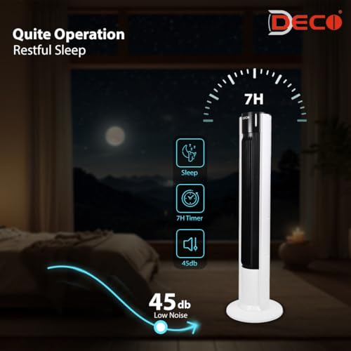 Image of DECO Majesty Indoor Tower Fan with Touch Remote (Black and White, 40 W) | 3 Wind Modes, 3 Speed Settings | Internal Oscillation, Large