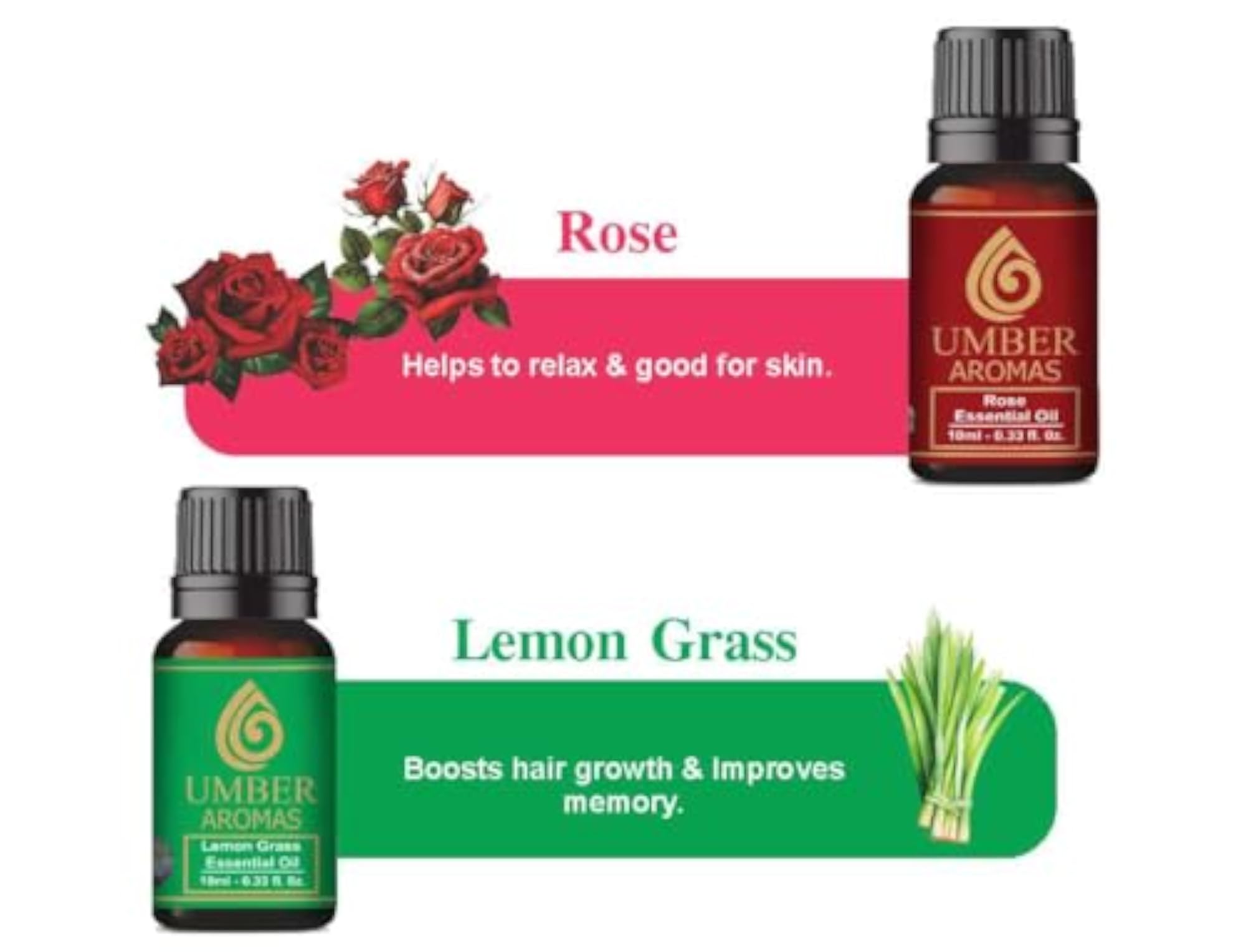 UMBER Essential Tea Tree, Lavender, Jasmine, Rose, Lemon Grass Natural Aromatherapy Pack