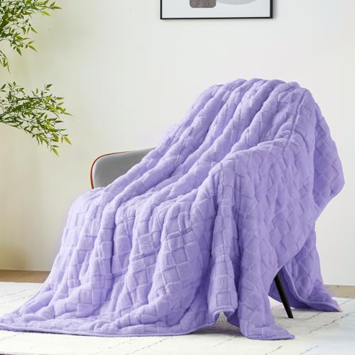 Uttermara Sherpa Fleece Weighted Blanket Queen Size 15lbs, 3D Jacquard Warm Sherpa Heavy Blanket for Adults, Soft Fuzzy Weighted Blankets for Couch Bed Sofa 60x80 Inches, Lavender Fog
