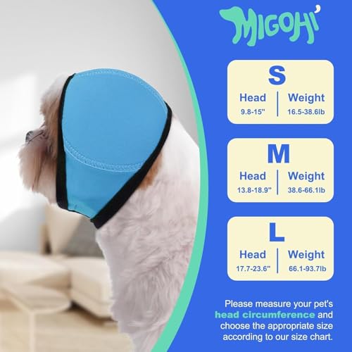 Image of MIGOHI Dog Ear Muffs Noise Protection, Calming Hoodie with Soft Padding-Adjustable Headphones for Dog, Hook & Loop Headband for Dogs, S, Blue
