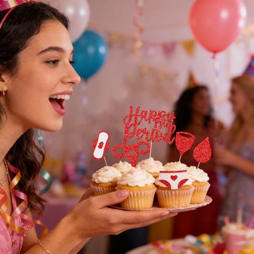 Happy First Period Cupcake Toppers - Welcome to Your First Moon Decor - Girls Cycle Celebration - Young Girl Special Milestone Party Decorations - 24Pcs