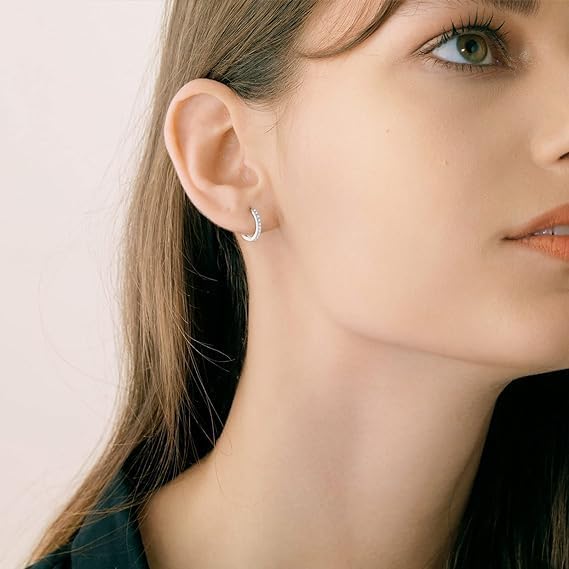 4 Sterling Silver Small Hoop Earrings Set Tiny Lightweight Cubic Zirconia Cuff Huggie Earrings Mini Hoops Cartilage Earring Silver Earrings Piercing Jewelry for Women 9mm/11mm/14mm/16mm - Image 5