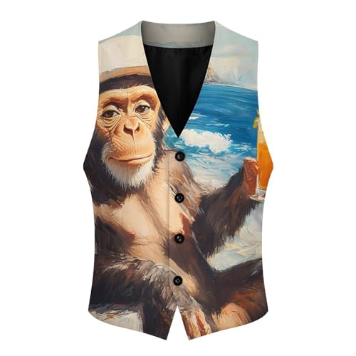 Hawaii Monkey Beach Cocktail Men's Formal Suit Vest for Business Formal Or Casual Dress Waistcoat Wedding4