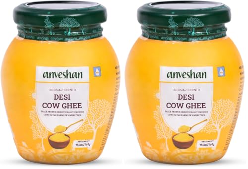 Image of Anveshan A2 Desi Cow Ghee 150ml | Traditionally Bilona-Churned, Danedar Ghee | Aromatic| NABL Lab Tested (70+ tests), Cruelty-Free | Grass-Fed | Glass Jar (Pack of 2)