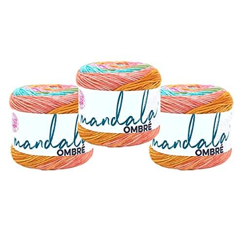 Image of Lion Brand Yarn, Mandala Ombre Variegated Yarn for Crocheting, Knitting, and Crafts, Tranquil, 3 Pack, Soft, Acrylic Fiber for Cozy Blankets, Worsted Weight Sweaters and Colorful Shawls