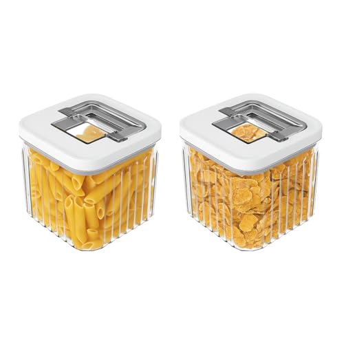 Oggi Airtight Clear Fluted Canister Set of 2 - Stackable Food Storage Containers with Lids, Vintage Modern Farmhouse Style, Kitchen Counter & Pantry Organization, Size - 2 x 40.5 fl oz / 1.2 Lt