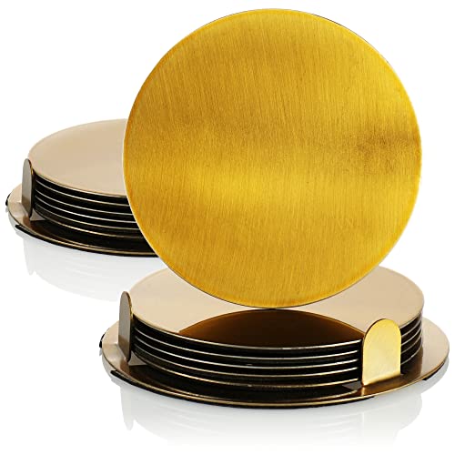 COM-FOUR Set di sottobicchieri da 14 pezzi, con supporto, sottobicchiere in acciaio inox, sottobicchieri, rotondi, color oro, 014 pezzi, colore: oro