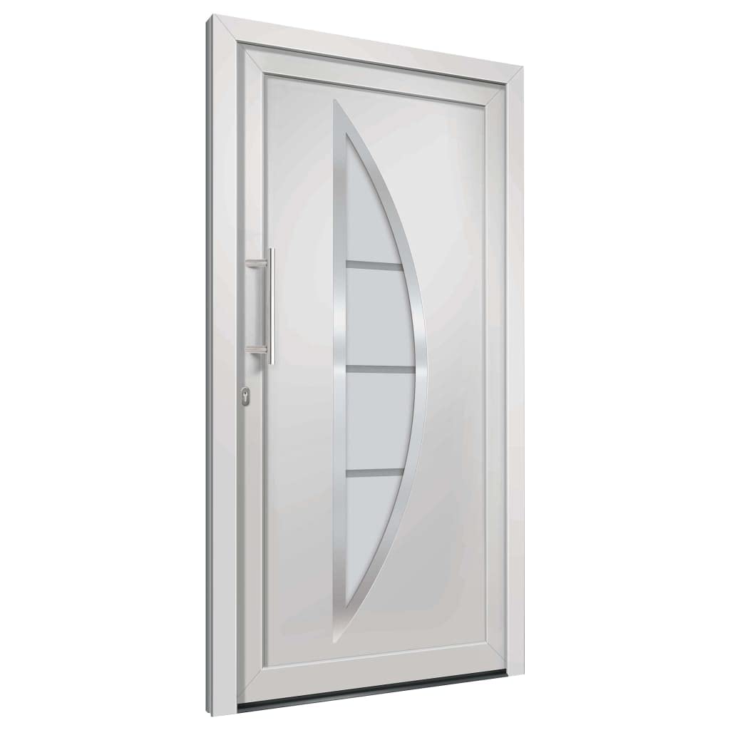 Białe przednie drzwi 108 x 200 cm zewnętrzna rama z PCW, szkło izolowane, 5-punktowy zamek, zawiasy 3D, aluminiowe wzmocnienie, stalowe wzmocnienie do domu, renowacja, nowa budowa