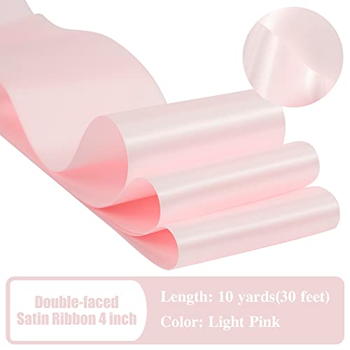 Huihuang Solid Color Satin Ribbon 4 Inch Wide Light Pink Thick Fabric Ribbon Double-Faced Satin Ribbon For Wedding Chair Sash Large Bows Making Party Decor Dress Sash Sewing Crafts-10 Yards/Roll #TOP2
