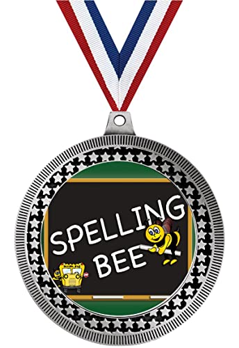 2.75" Spelling Bee Medal Awards, Silver Vega Spelling Bee Team Trophy Awards Includes Free Neck Ribbon 50 Pack Prime