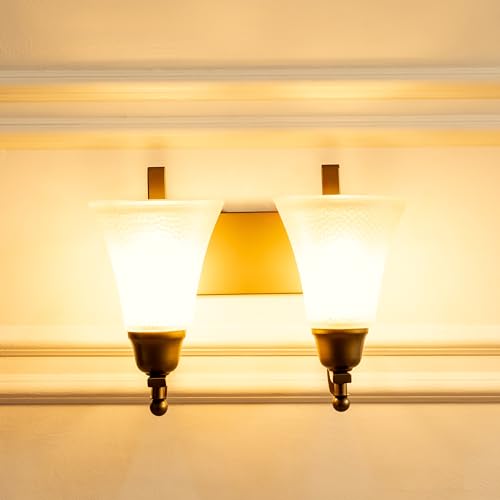 Image of Divine Trends Antique Brass Finish Double J Wall Light with Frosted Hammered Glass Shade for Living Room, Bedroom, Home Decoration, Hotel Wall Lamp Pack of 1
