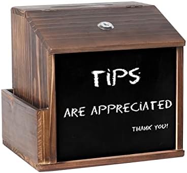 BORWART Wood Suggestion Box Lock: Wall Mounted Mailbox Donation Box Tips Box - Freestanding Ballot Comment Box with Chalkboard Surface for Restaurant Cafe Store (8.3 x 6.5 x 8.0 inches)