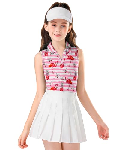 Image of Soneven Girls Sleeveless Polo Shirts Button UP Golf Tennis T-Shirts with Collared Quick Dry Tank Tops for 4-14 Years