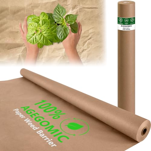 Biodegradable Weed Barrier, 4 x 100 Ft Heavy Duty Garden Paper Biodegradable Landscape Fabric Paper Garden Mulch Rolls Weed Barrier for Weeds, Paper Mulch Rolls Garden Paper for Outdoor Garden Lawn