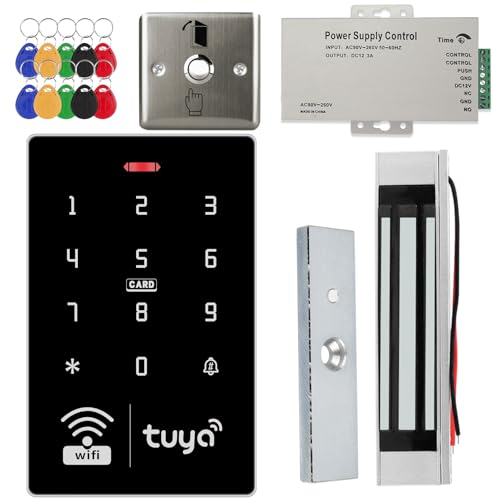 Sistema de control de acceso + Alimentación de 12V DC+Botón de apertura de puerta+Cerradura eléctrica,10 llaveros de identificación (125kHz),Apto para hogares,oficinas,apartamentos y hoteles