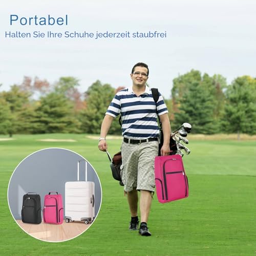 Tragbare schuhtasche Golf, Premium Fußball Schuhbeutel Soccer Shoe Bag mit 3 Reißverschluss-Taschen Geeignet für Herren, Damen, Jungen, Mädchen, Sport (Rosa)