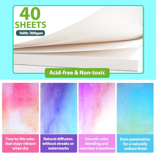 Image of Soucolor Watercolor Paper Pad 9x12 140lb Cold Press 40 Sheets Art Supplies | Professional Wet Techniques Water Color Paper,140lb /300gsm Artist Painting Book texture,Acid-free archival quality