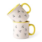 AmorArc 22 OZ Large Ceramic Coffee Mugs, Oversized Soup Cups With Big Handle for Men Women Dad Mom, Big Mug With Textured Bees Patterns for Office & Home -Microwave Safe, 2 Pcs