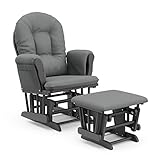Storkcraft Premium Hoop Glider and Ottoman (Gray Base, Gray Cushion) – Padded Cushions with Storage Pocket, Smooth Rocking Motion, Easy to Assemble, Solid Hardwood Base