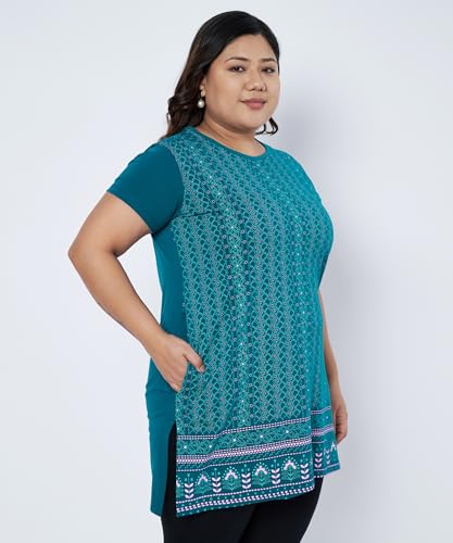 Image of Women Printed Cotton Tshirt with Side Slits & Pocket